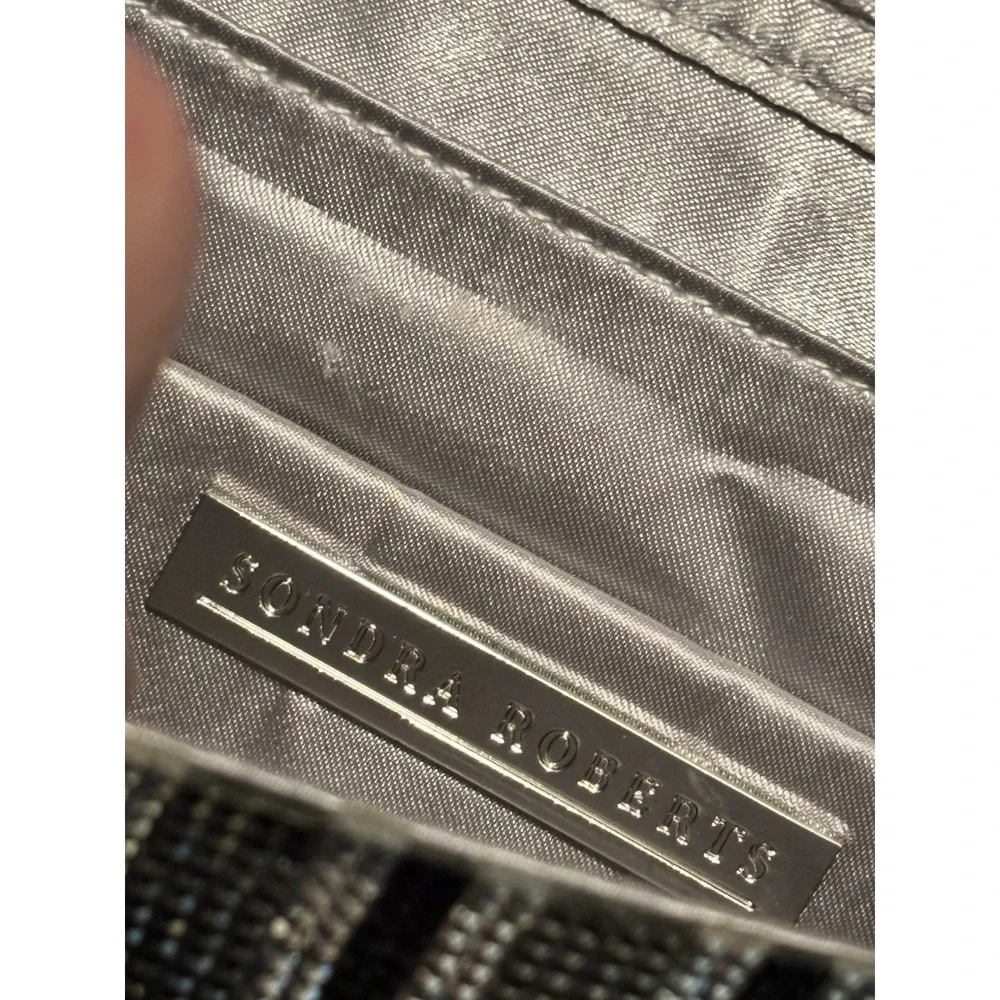 Sondra Roberts Silver Black Rhinestone Stripe Clutch Chain Evening Bag[C]